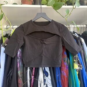 LA Apparel cutout short sleeved crop top